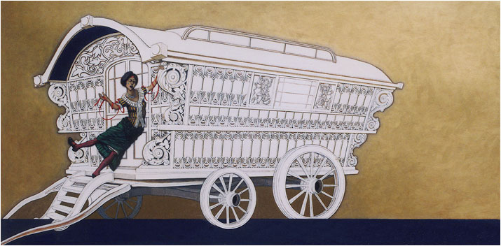 Her White Caravan - painting by Jack Coulthard